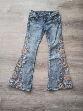 Grace in LA Girls Size 16 Floral Embroidered Flare/Bootcut Jeans Y2K Western